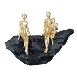 Skulptur: Familie på 3, Guld og sort