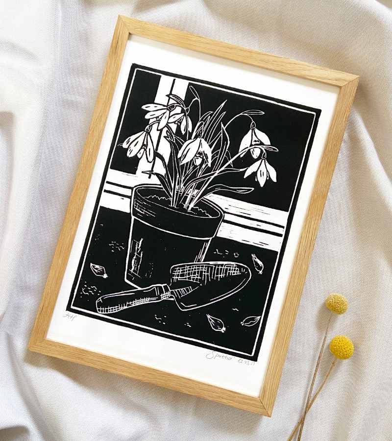 Linoleumstryk: Spiretid, A4 Plakat, Sort - Billede 2